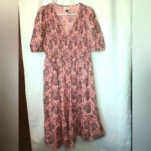 Universal Thread Cottage Peasant Dress Small Smocked Puff Sleeve Pink Boho